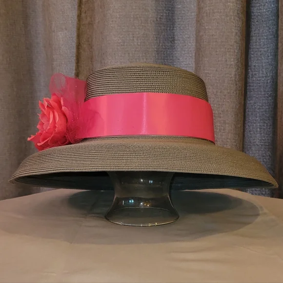 Elegant Pink and Gray Women\'s Hat Grey and Pink Kentucky Derby Hat, Pink Wedding Hat, Pink  main image 2